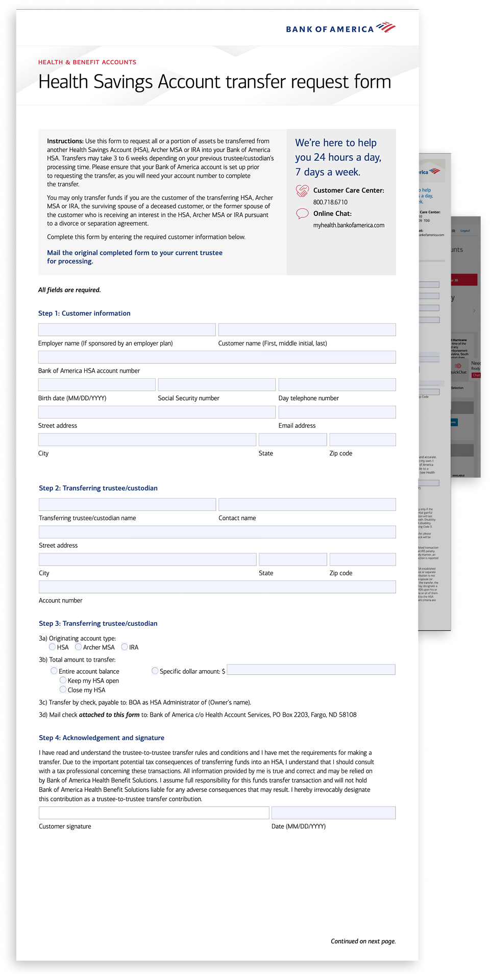 Legacy HSA transfer request form