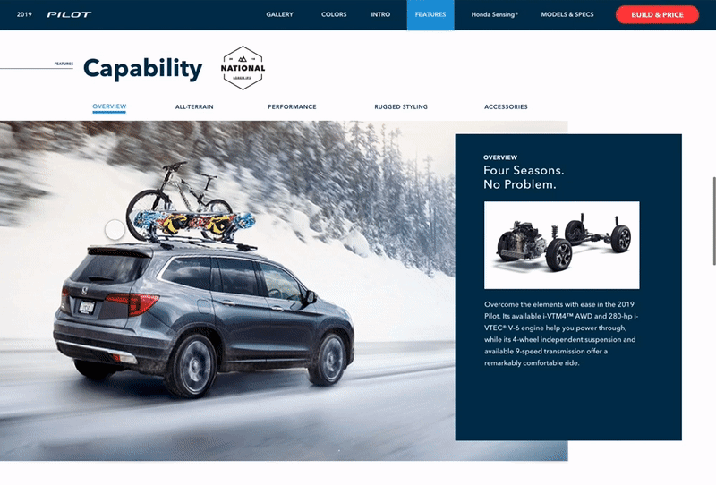 Vehicle landing page feature blade animation