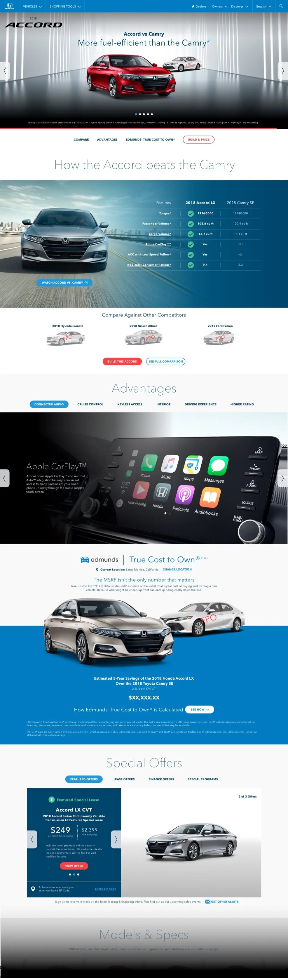 Honda Accord vehicle landing page, desktop