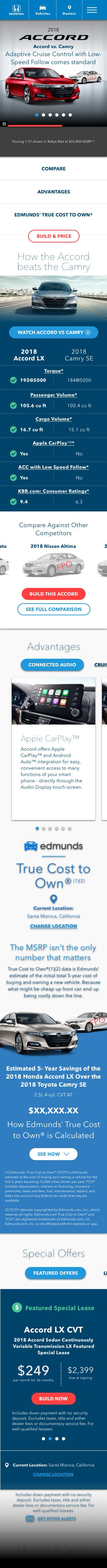 Honda Accord vehicle landing page, mobile