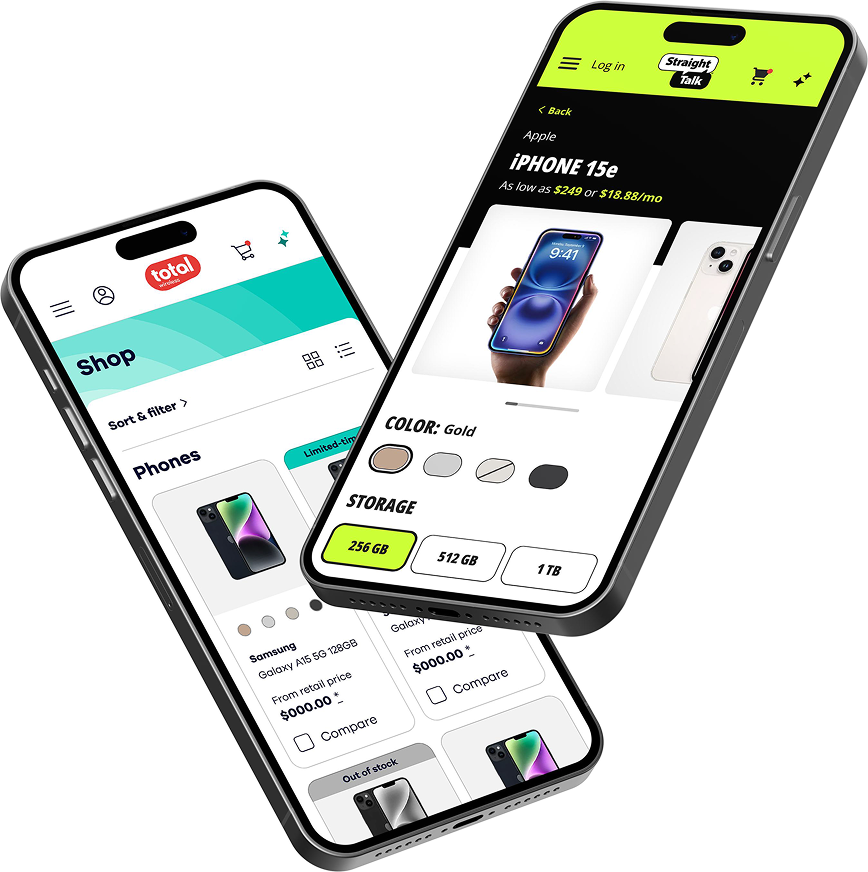 Total Wireless and Straight Talk app screens