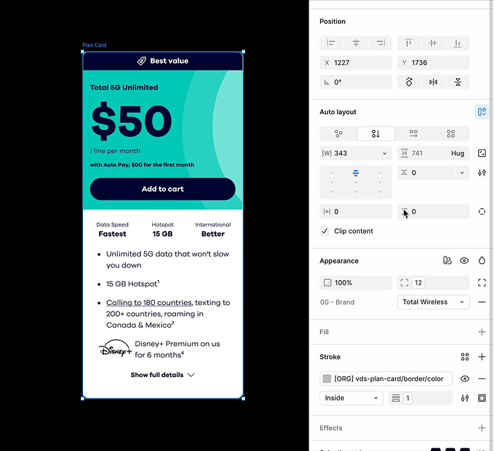 Total Wireless plan card component