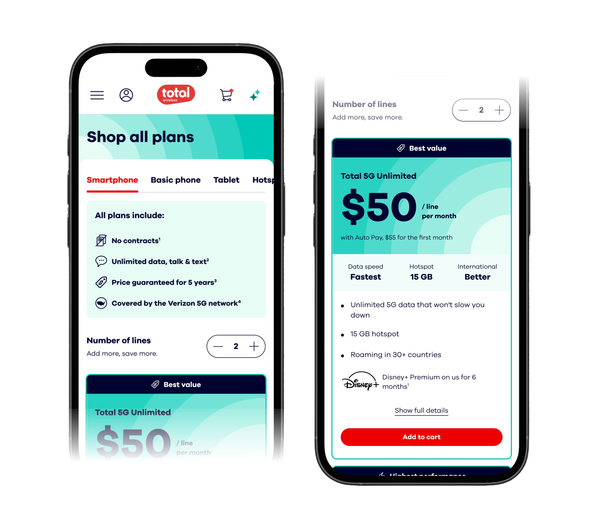 Total Wireless, Shop all plans and plan card side by side