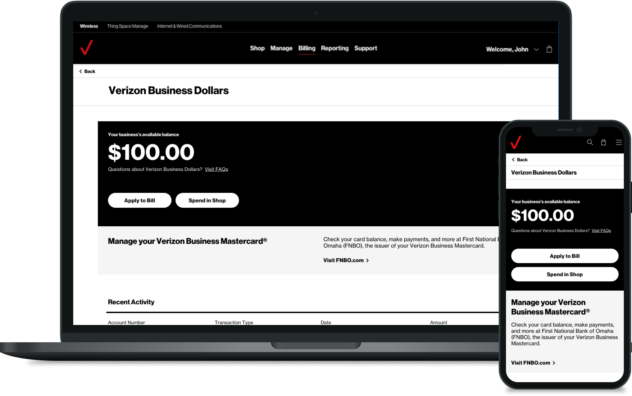 Verizon Business Mastercard mockup