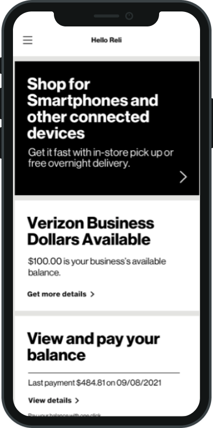 Verizon Business Mastercard rewards catalog on iOS